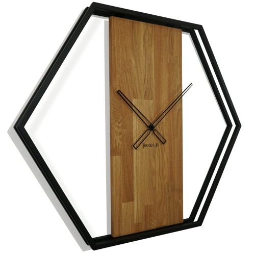 Zegar ścienny drewniany do salonu LOFT HEXAGON 80cm