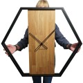 Zegar ścienny drewniany do salonu LOFT HEXAGON 80cm z modelem