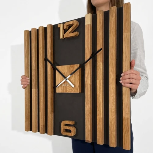 Zegar ścienny drewniany LAMELE SQ 60cm