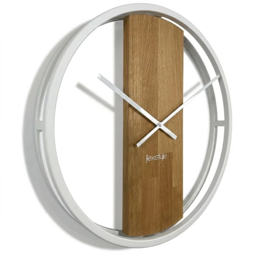 Zegar okrągły dębowy LOFT OVAL metal 50cm biały