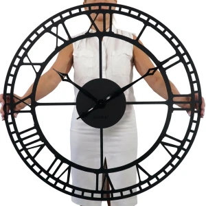 Duży metalowy zegar ścienny czarny 80cm