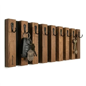 Wooden Key Holder for Keys, Clothes, Towels SLATS 60cm brown