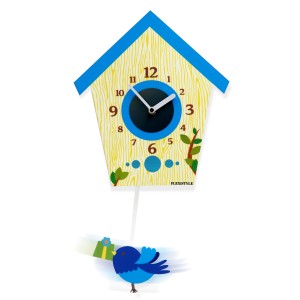 Silent clock with pendulum Bird blue