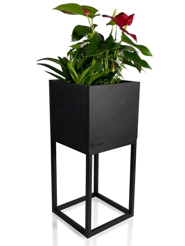 FLEXISTYLE Loft FIORINO - Supporto per piante in metallo rovere e legno, colore nero, con gambe, per fiori, stile loft e molte dimensioni, prodotto in UE (rovere 4050