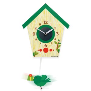 Silent clock with pendulum Bird green