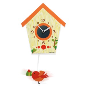 Silent clock with pendulum Bird orange