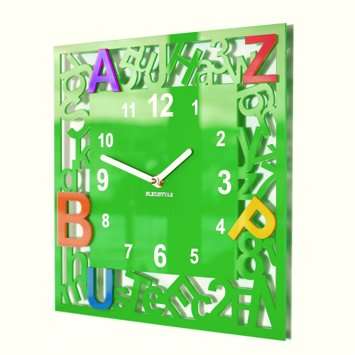 Zegar ścienny dla dzieci LETTERS zielony