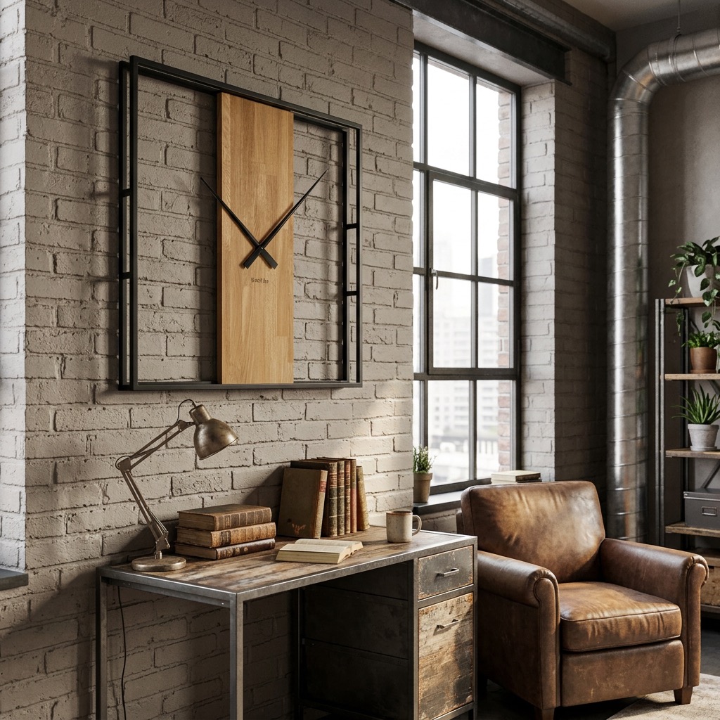 Zegar LOFT SQUARE FLEXISTYLE we wnętrzu w stylu loftowym